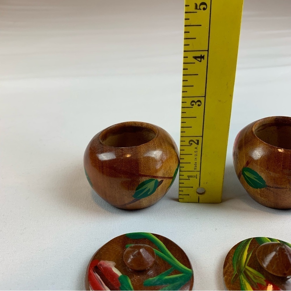 (2) Decorative Hand-Carved/Painted Turned Wood Bowls w/ Finial Knob Lids - Picture 6 of 10